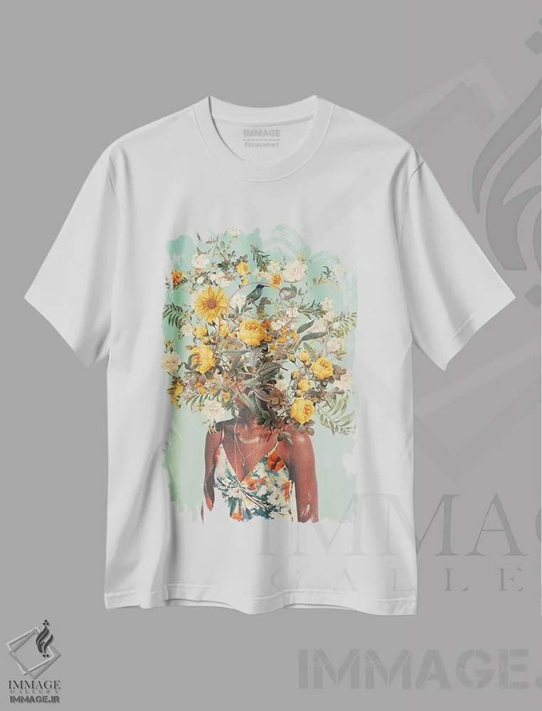 تیشرت سفید طرح دار "هزار تابستان پیش عاشقم بودی"، هنر فاخر معاصر اثر فرانک موس | immage.ir