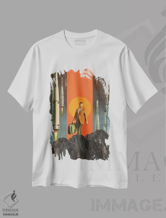 تیشرت سفید طرح دار "عزیمت"، هنر فاخر معاصر اثر فرانک موس | فروشگاه ایماژ