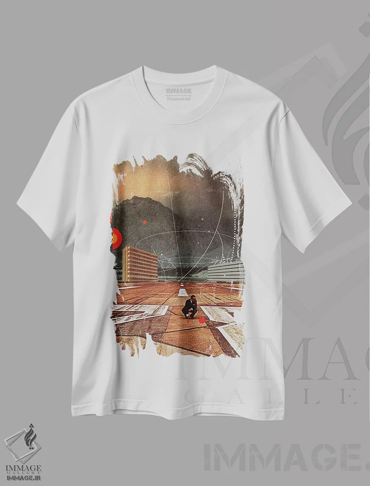 تیشرت سفید طرح دار "ردپاهایت را دنبال می کنم"، هنر فاخر معاصر اثر فرانک موس | فروشگاه ایماژ