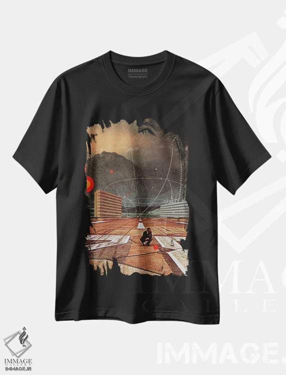 تیشرت مشکی طرح دار "ردپاهایت را دنبال می کنم"، هنر فاخر معاصر اثر فرانک موس | immage.ir