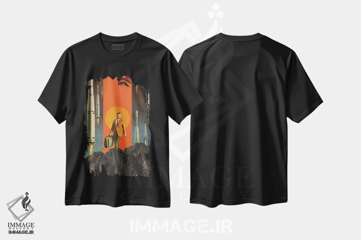 تیشرت مشکی طرح دار "عزیمت"، هنر فاخر معاصر اثر فرانک موس | immage.ir