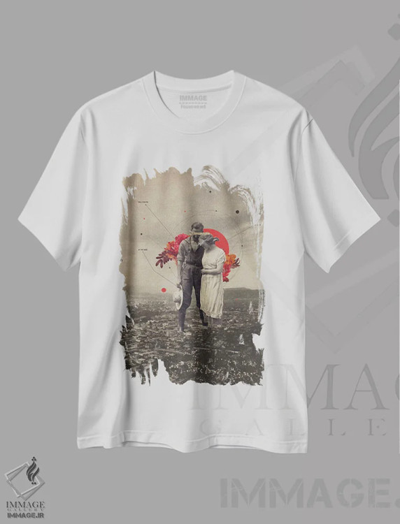 تیشرت سفید طرح دار "کنارم"، هنر فاخر معاصر اثر فرانک موس | فروشگاه ایماژ