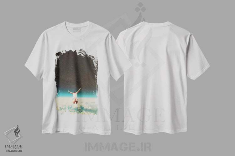 تیشرت سفید طرح دار "افتادن با لبخند پنهان"، هنر فاخر معاصر اثر فرانک موس | immage.ir