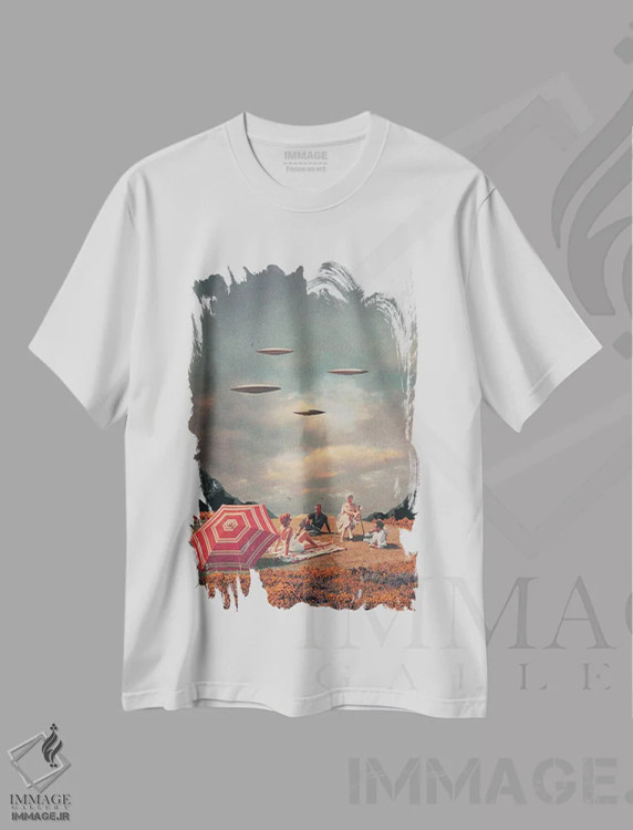 تیشرت سفید طرح دار "تظاهر کن که هرگز نیامدند"، هنر فاخر معاصر اثر فرانک موس | فروشگاه ایماژ