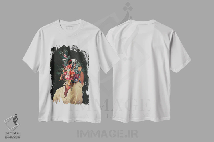 تیشرت سفید طرح دار "هر بار به یاد تو افتادم، رزها شکوفا شدند"، هنر فاخر معاصر اثر فرانک موس | immage.ir