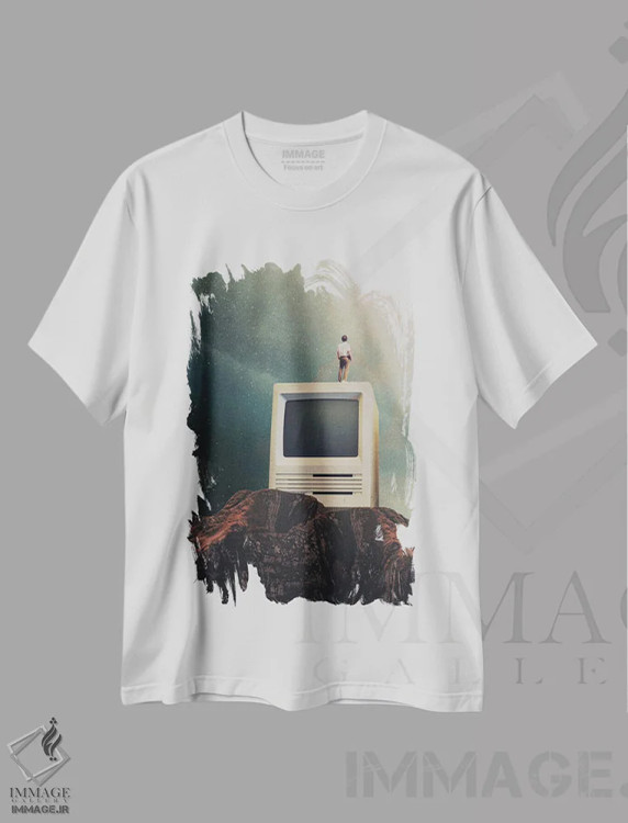 تیشرت سفید طرح دار "ما قصد فرار داریم"، هنر فاخر معاصر اثر فرانک موس | immage.ir