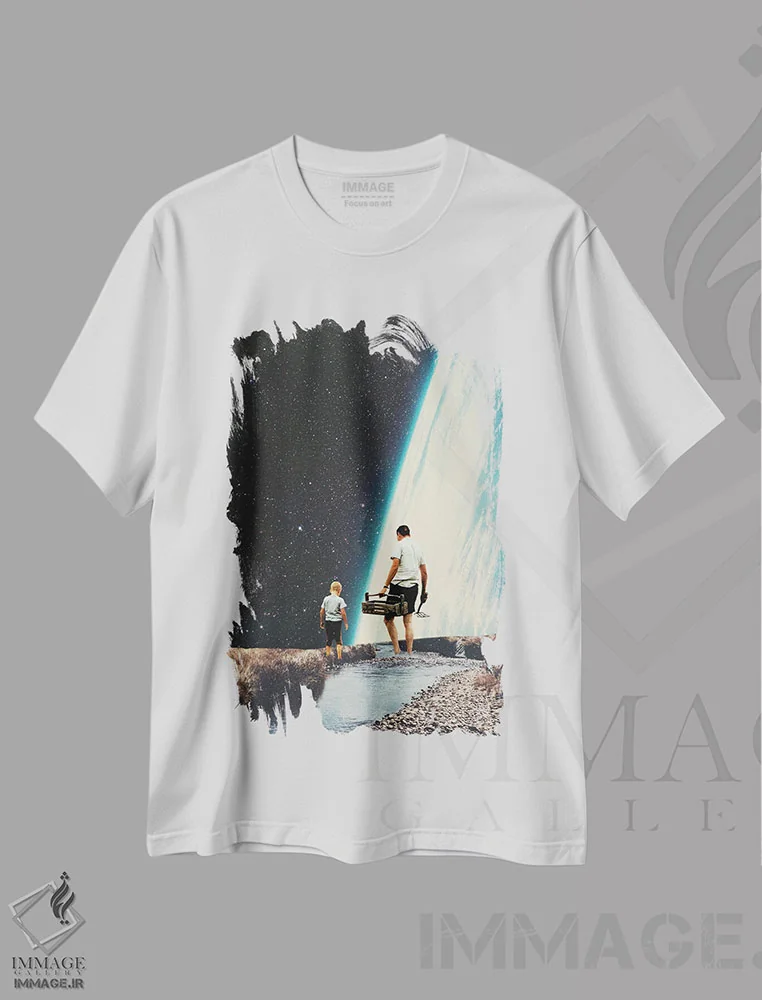 تیشرت سفید طرح دار "همیشه به اینجا بازخواهیم گشت"، هنر فاخر معاصر اثر فرانک موس | immage.ir
