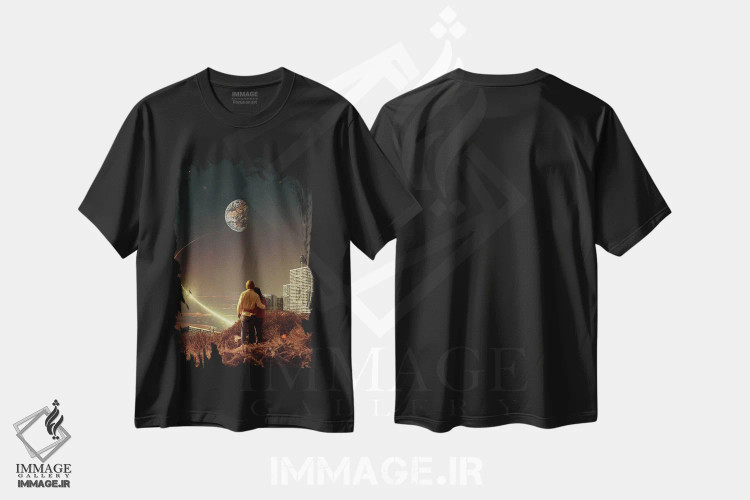 تیشرت مشکی طرح دار "ما هم آنجا زندگی می کردیم"، هنر فاخر معاصر اثر فرانک موس | فروشگاه ایماژ