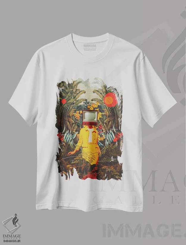 تیشرت سفید طرح دار "او از طبیعت وحشی آمد"، هنر فاخر معاصر اثر فرانک موس | فروشگاه ایماژ