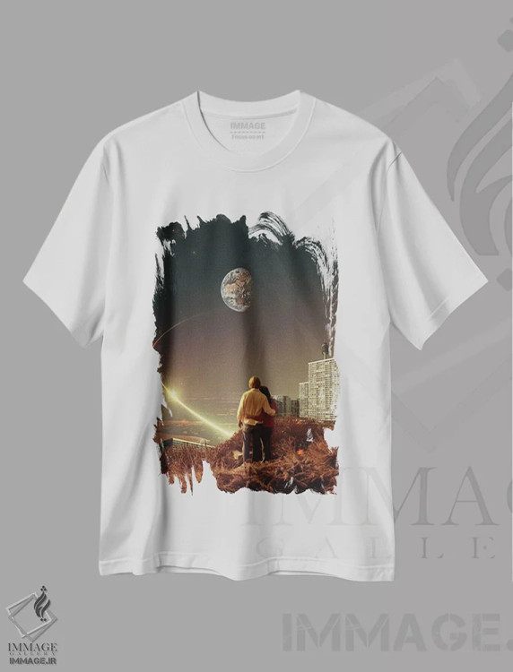 تیشرت سفید طرح دار "ما هم آنجا زندگی می کردیم"، هنر فاخر معاصر اثر فرانک موس | immage.ir