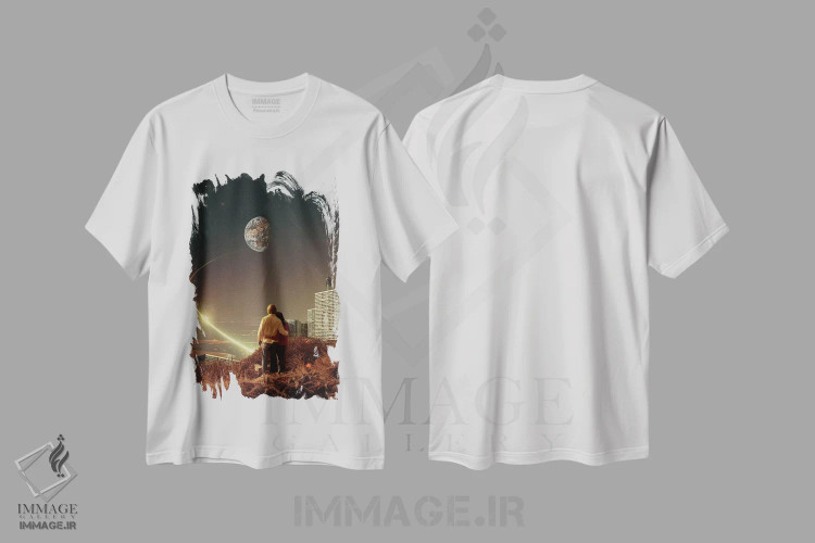 تیشرت سفید طرح دار "ما هم آنجا زندگی می کردیم"، هنر فاخر معاصر اثر فرانک موس | immage.ir