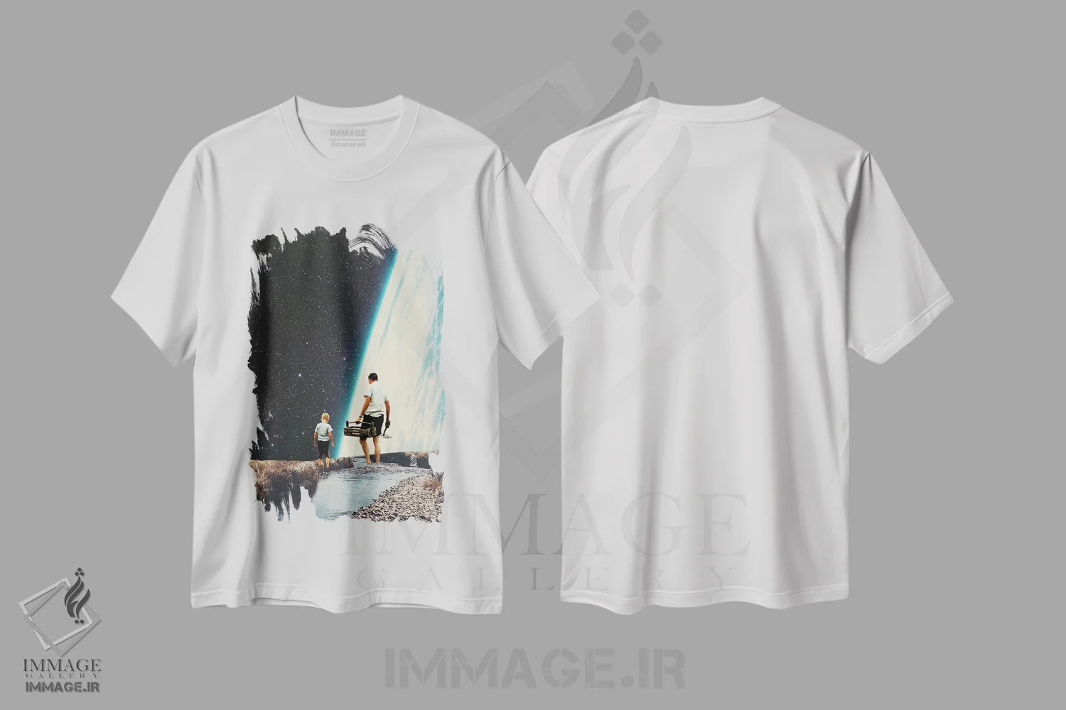 تیشرت سفید طرح دار "همیشه به اینجا بازخواهیم گشت"، هنر فاخر معاصر اثر فرانک موس | immage.ir