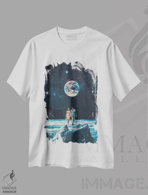 تیشرت سفید طرح دار "قول می دهم زود برمی گردیم"، هنر فاخر معاصر اثر فرانک موس | immage.ir