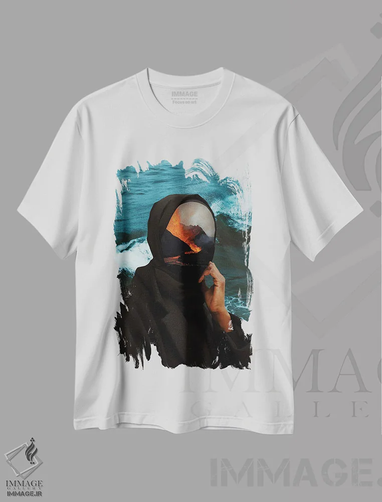 تیشرت سفید طرح دار بی نام. آتش فشان، هنر آمریکایی آفریقایی تبار اثر فرن رودریگز | immage.ir