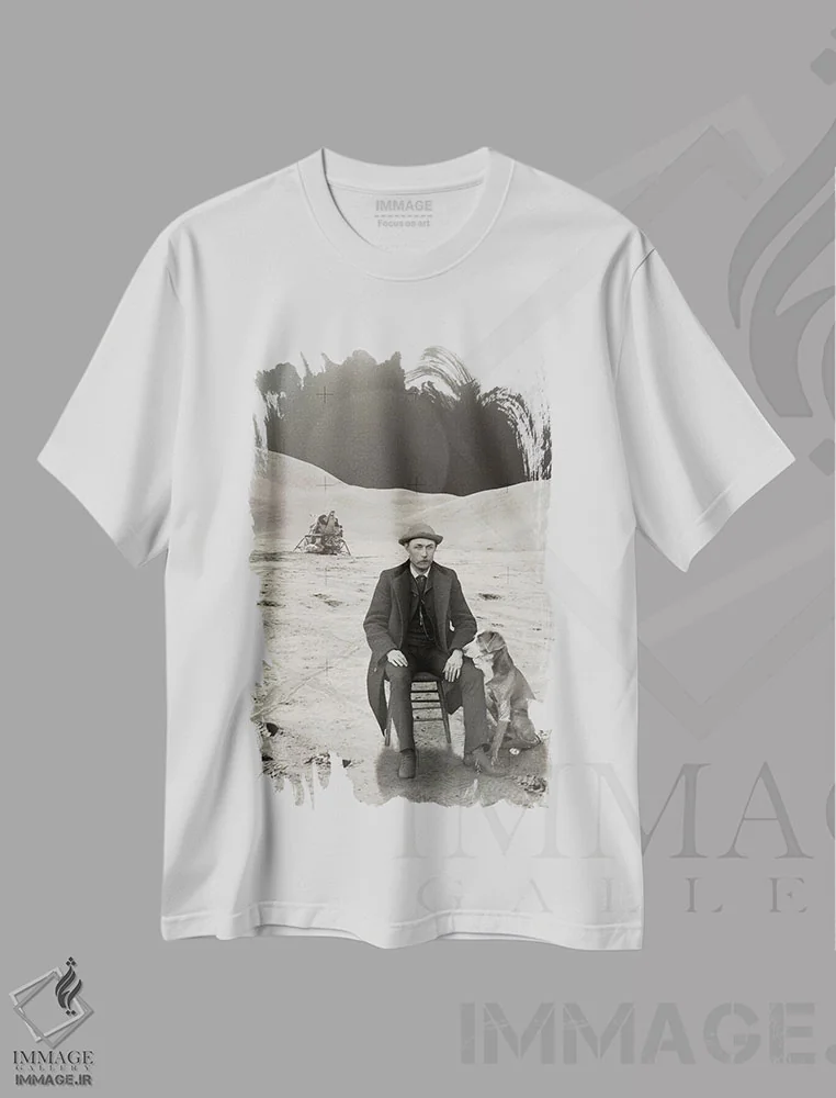 تیشرت سفید طرح دار مرد ماه، عکاسی ترکیبی اثر فرن رودریگز | فروشگاه ایماژ