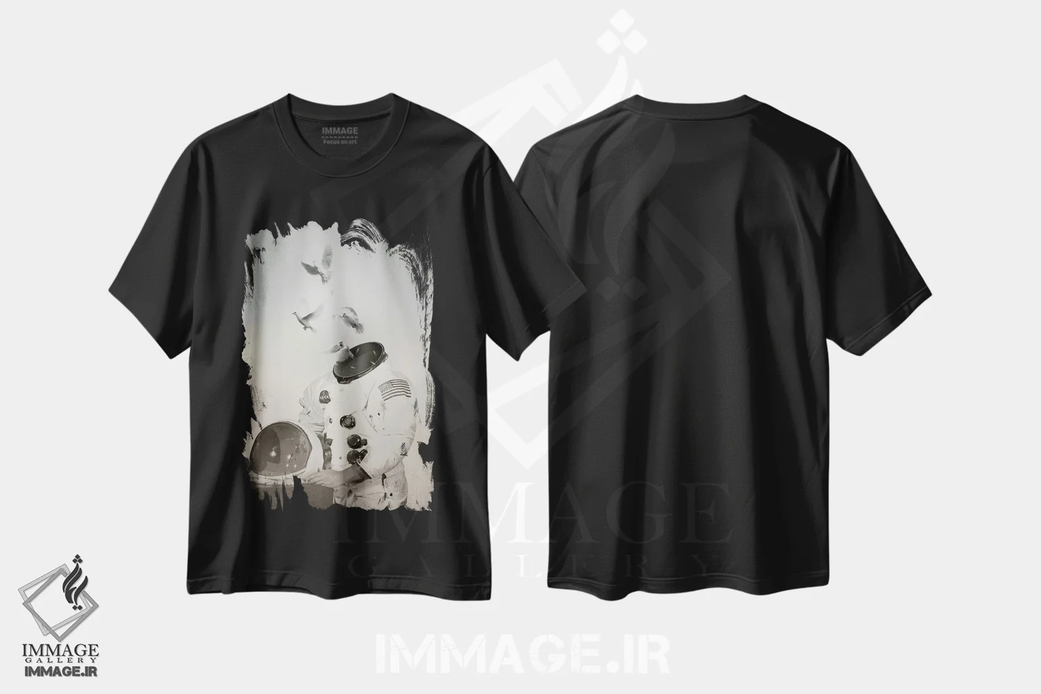 تیشرت مشکی طرح دار کبوترها، عکاسی ترکیبی اثر فرن رودریگز | فروشگاه ایماژ