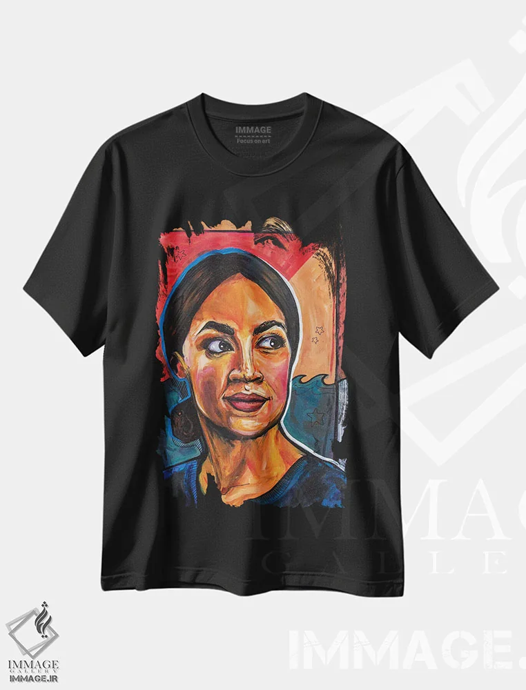 تیشرت مشکی طرح دار الکساندریا اوکاسیو-کورتز، هنر فاخر معاصر اثر فارست استوارت | فروشگاه ایماژ
