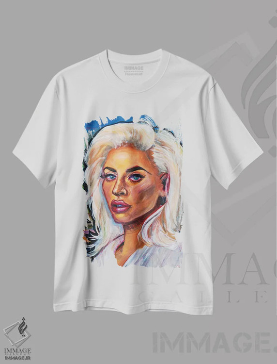 تیشرت سفید طرح دار لیدی گاگا ۱، هنر فاخر معاصر اثر فارست استوارت | فروشگاه ایماژ