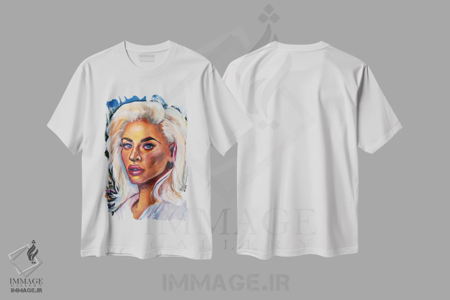 تیشرت سفید طرح دار لیدی گاگا ۱، هنر فاخر معاصر اثر فارست استوارت | فروشگاه ایماژ