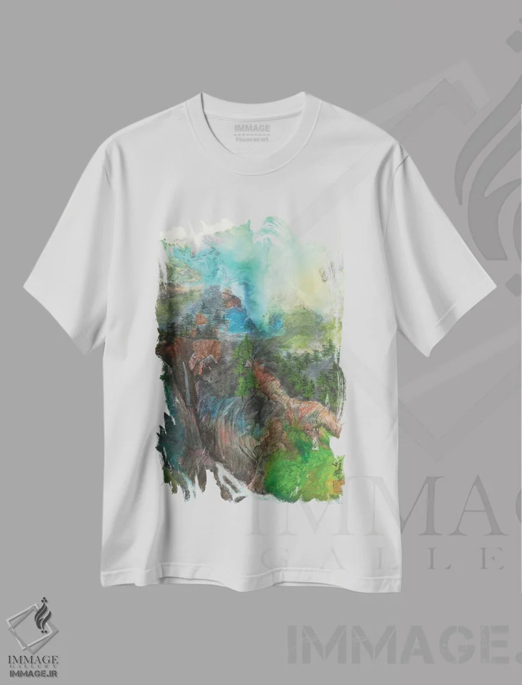 تیشرت سفید طرح دار بهشت پنهان، آبستره اثر مینگ فرانز | immage.ir
