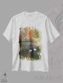 تیشرت سفید طرح دار دریاچه قو، آبستره اثر مینگ فرانز | فروشگاه ایماژ