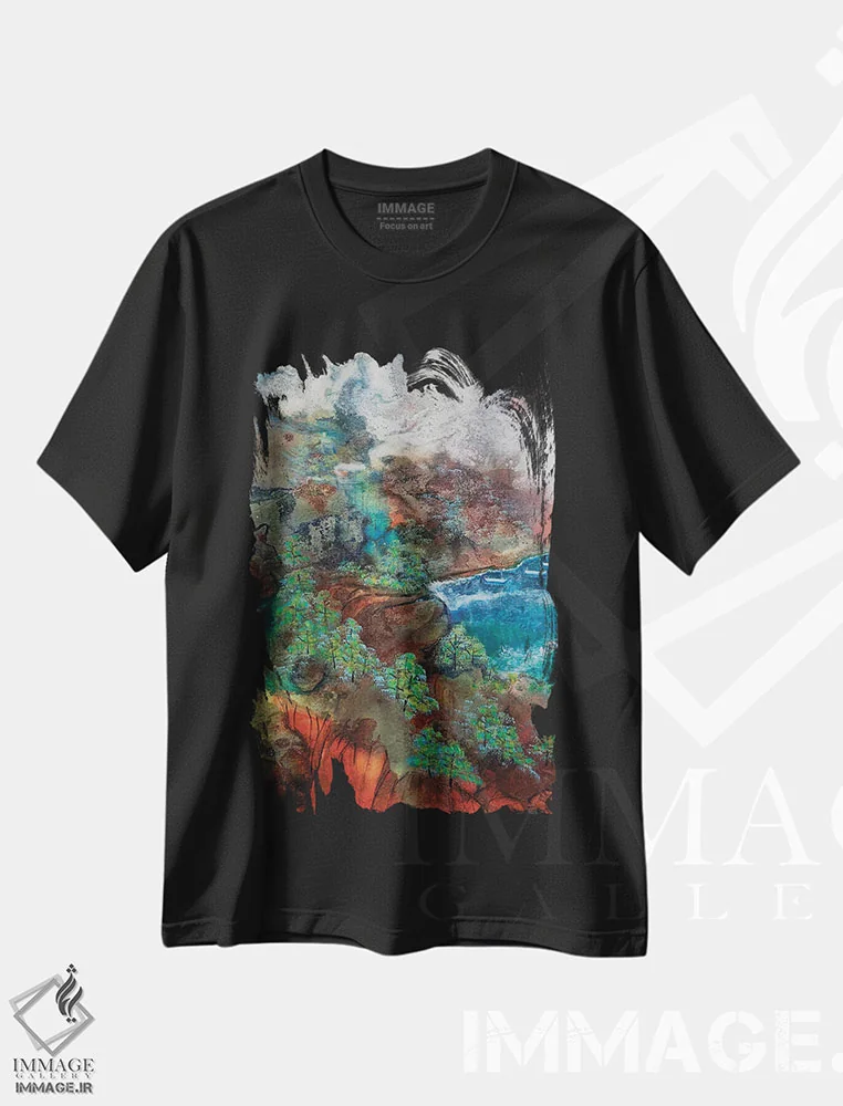 تیشرت مشکی طرح دار پناهگاه پنهان، آبستره اثر مینگ فرانز | فروشگاه ایماژ