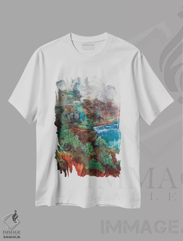 تیشرت سفید طرح دار پناهگاه پنهان، آبستره اثر مینگ فرانز | immage.ir