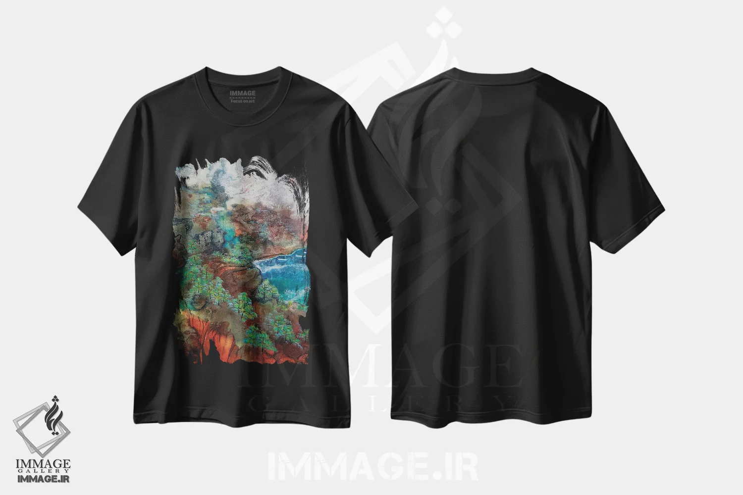 تیشرت مشکی طرح دار پناهگاه پنهان، آبستره اثر مینگ فرانز | فروشگاه ایماژ