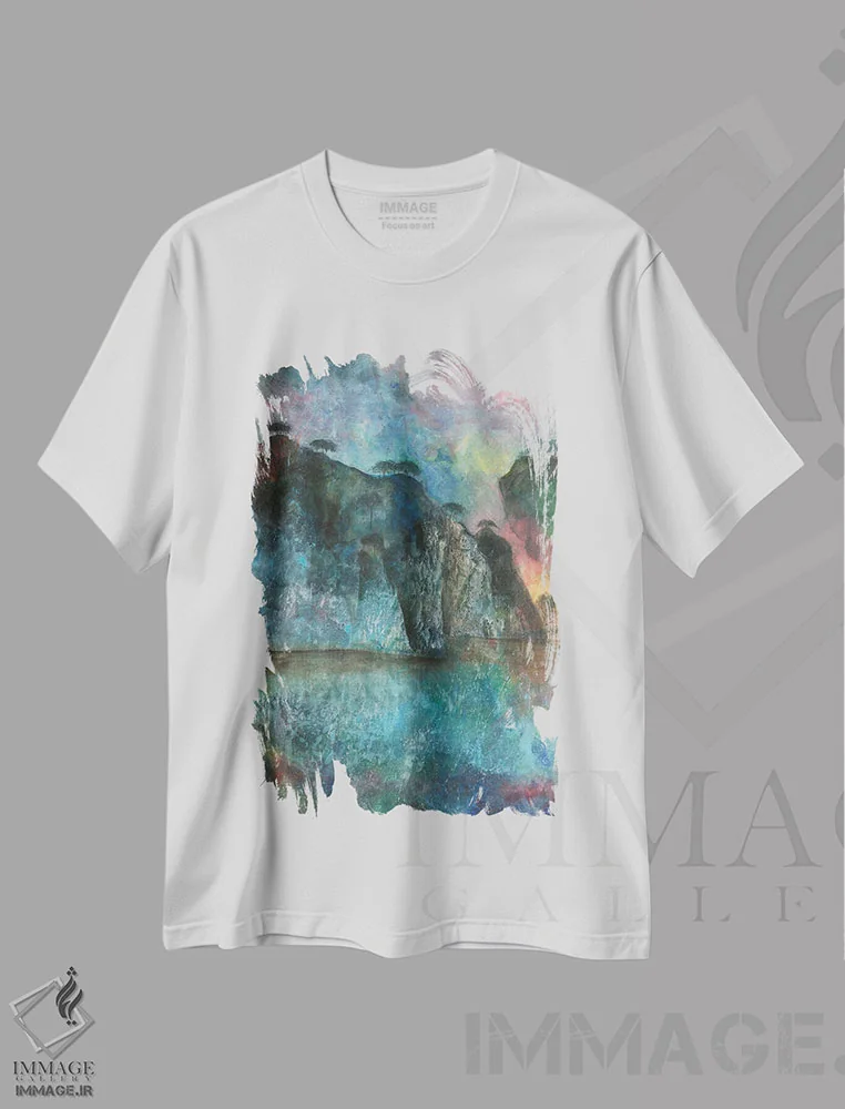 تیشرت سفید طرح دار شفق ۲، آبستره اثر مینگ فرانز | immage.ir