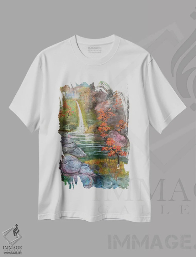 تیشرت سفید طرح دار پناهگاه، آبستره اثر مینگ فرانز | فروشگاه ایماژ