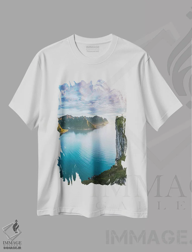 تیشرت سفید طرح دار کوهنوردی غروب، مدیوم اثر استفن فوس بک | فروشگاه ایماژ