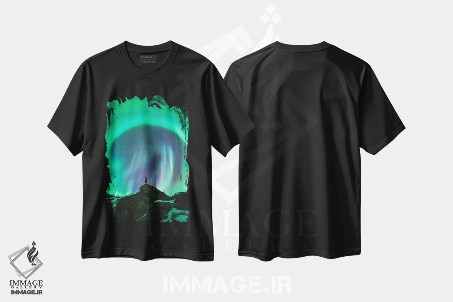 تیشرت مشکی طرح دار هاله شفق قطبی، مدیوم اثر استفن فوس بک | immage.ir