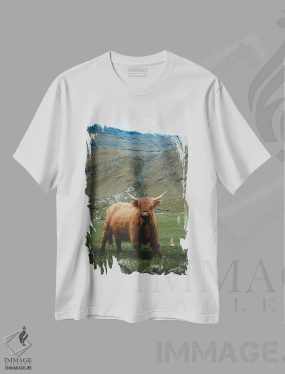 تیشرت سفید طرح دار گاومیش کوهستانی، مدیوم اثر استفن فوس بک | immage.ir