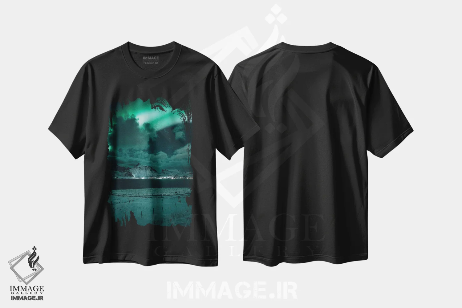 تیشرت مشکی طرح دار شفق قطبی طوفانی در لوفوتن ۲، مدیوم اثر استفن فوس بک | immage.ir