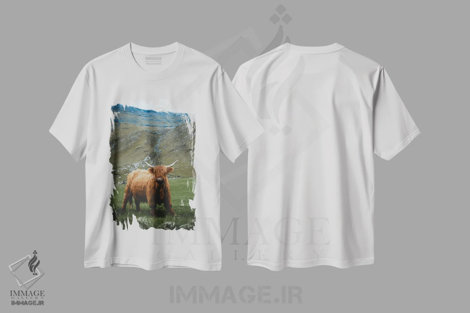 تیشرت سفید طرح دار گاومیش کوهستانی، مدیوم اثر استفن فوس بک | immage.ir