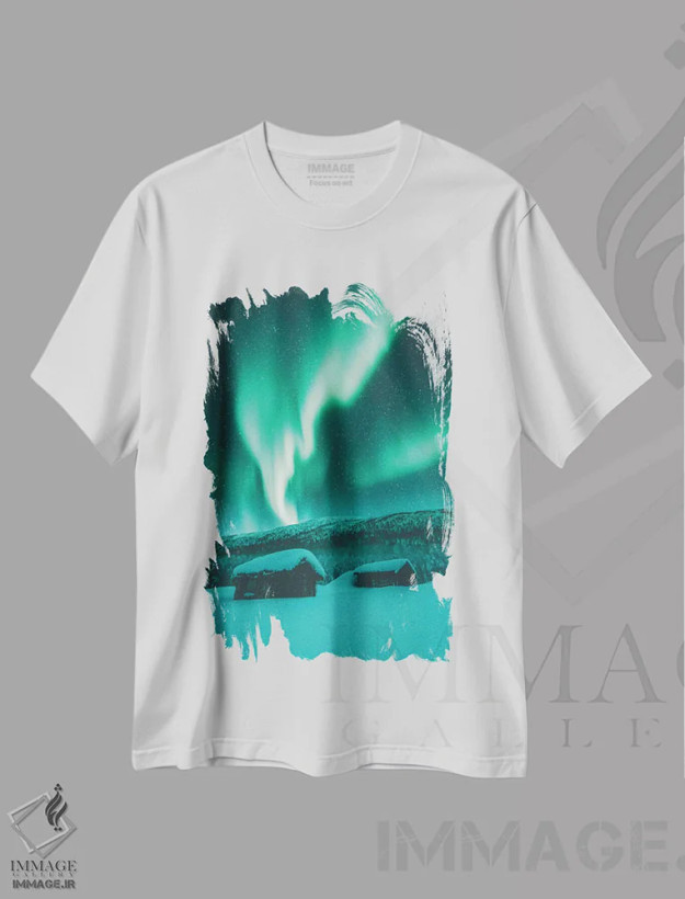 تیشرت سفید طرح دار شب های یخ زده در جزیره افسانه ای، مدیوم اثر استفن فوس بک | فروشگاه ایماژ