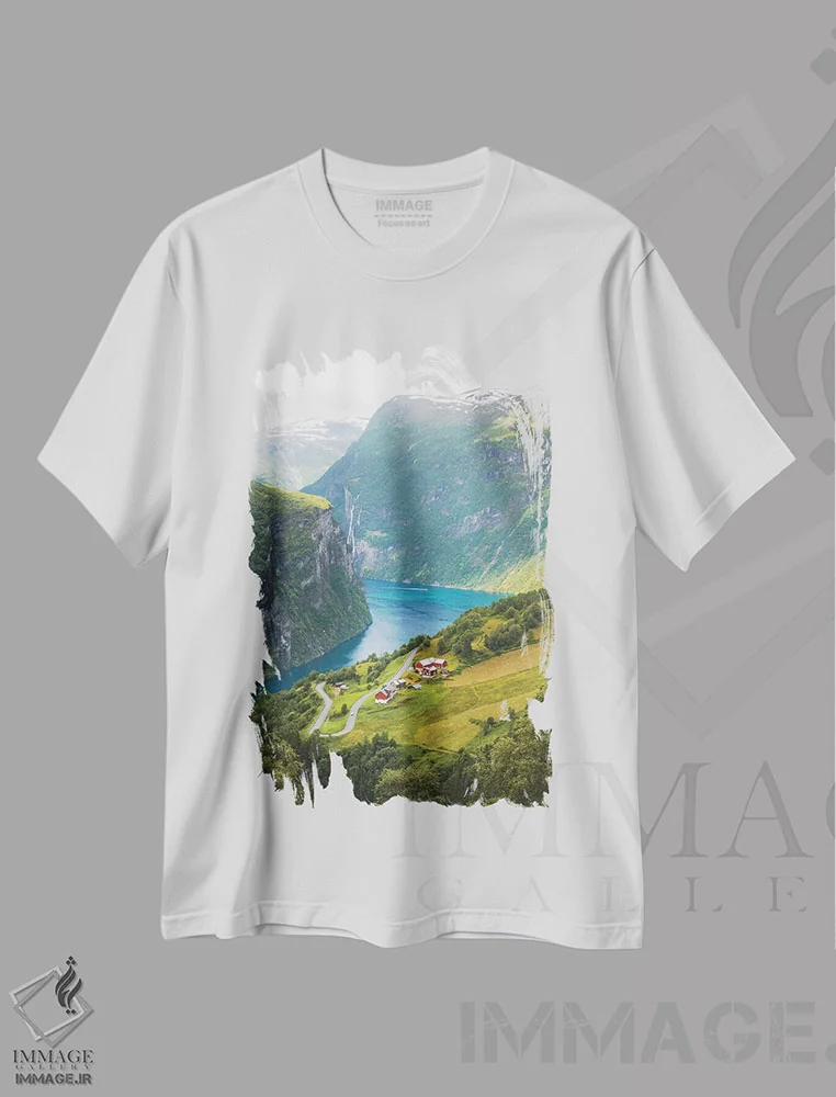 تیشرت سفید طرح دار فیورد گِیرانگر، نروژ، مدیوم اثر استفن فوس بک | immage.ir