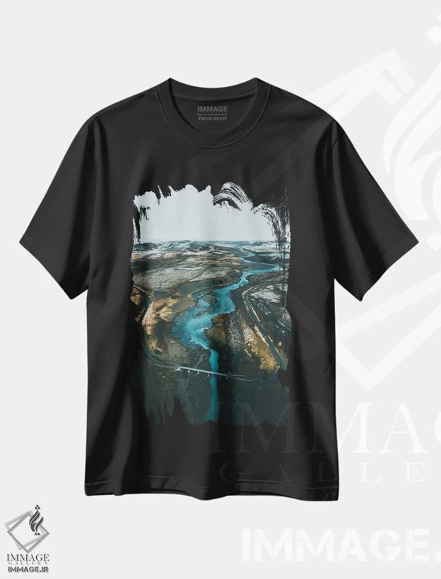 تیشرت مشکی طرح دار سفر جاده ای ایسلندی، مدیوم اثر استفن فوس بک | فروشگاه ایماژ