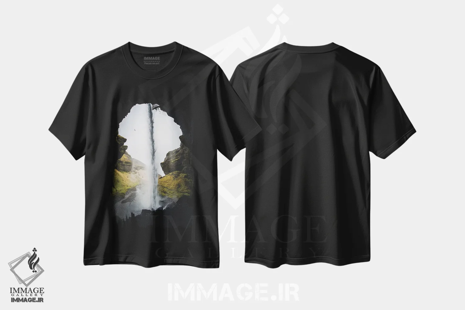 تیشرت مشکی طرح دار آبشارهای ایسلندی I، مدیوم اثر استفن فوس بک | immage.ir