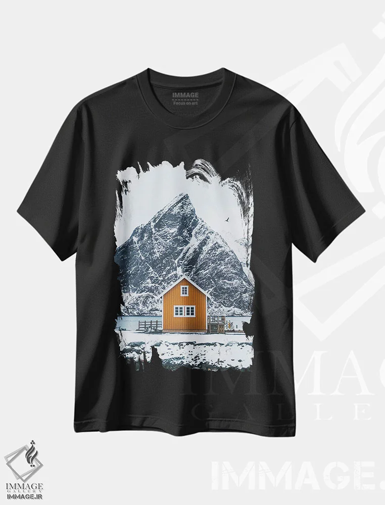 تیشرت مشکی طرح دار اولستینن، لوفوتن، دکور تعطیلات اثر استفن فوس بک | فروشگاه ایماژ