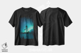 تیشرت مشکی طرح دار نمایش شبانهٔ سنیا، دکور تعطیلات اثر استفن فوس بک | فروشگاه ایماژ
