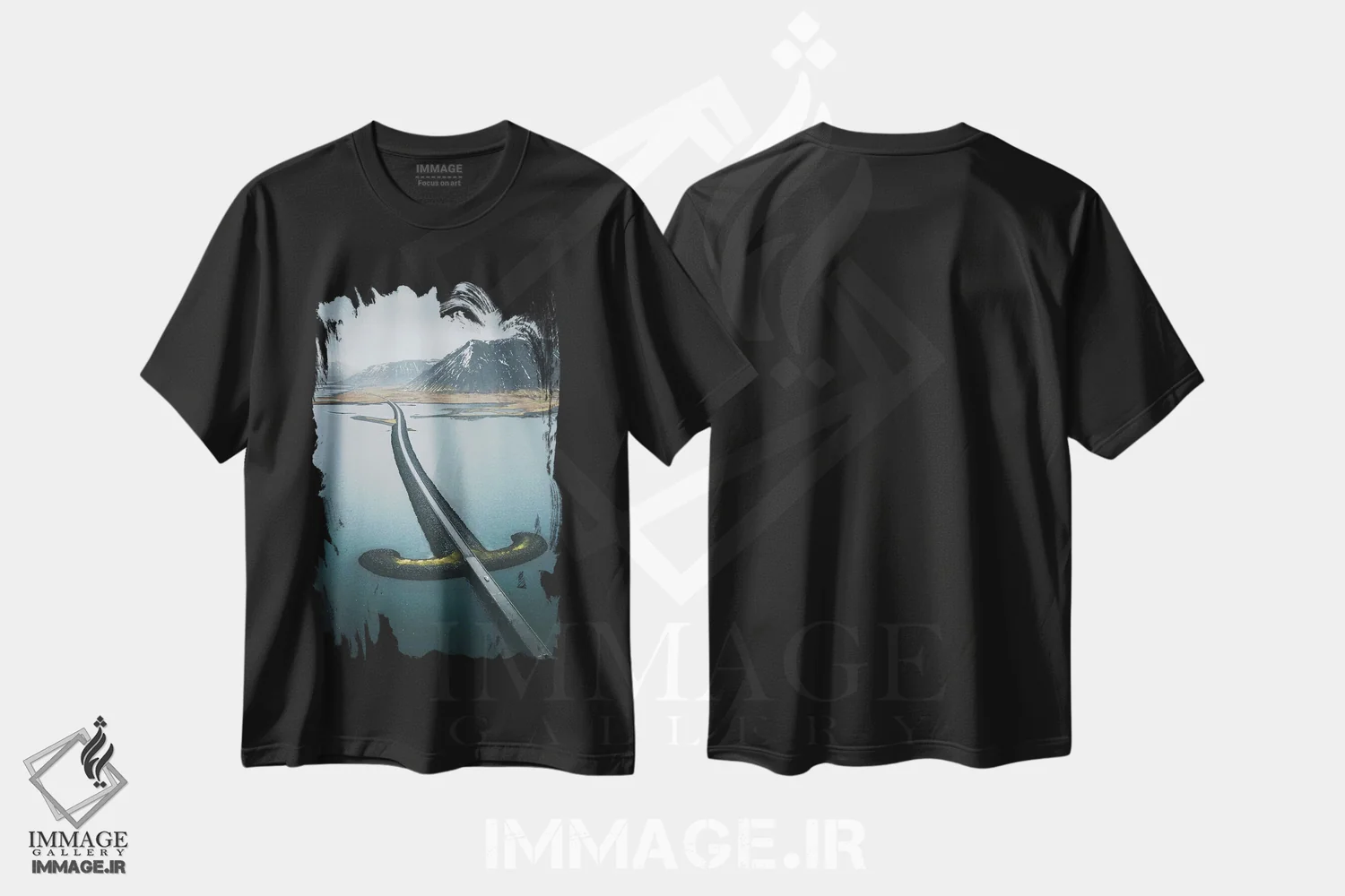 تیشرت مشکی طرح دار جادهٔ شمشیر ایسلند I، مدیوم اثر استفن فوس بک | immage.ir