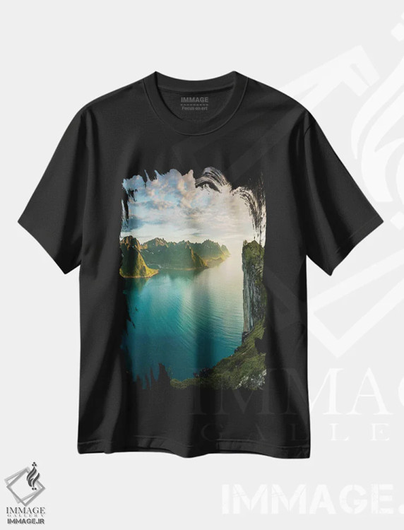 تیشرت مشکی طرح دار جزیرهٔ افسانه ای، مدیوم اثر استفن فوس بک | immage.ir