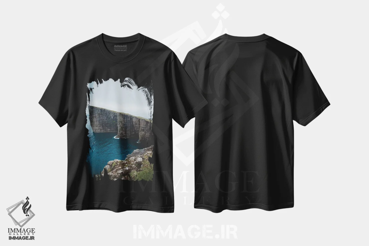 تیشرت مشکی طرح دار صخره های اقیانوس اطلس، مدیوم اثر استفن فوس بک | فروشگاه ایماژ