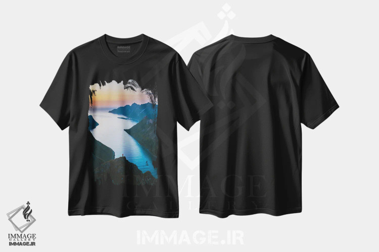 تیشرت مشکی طرح دار فیوردهای سنیا، مدیوم اثر استفن فوس بک | فروشگاه ایماژ