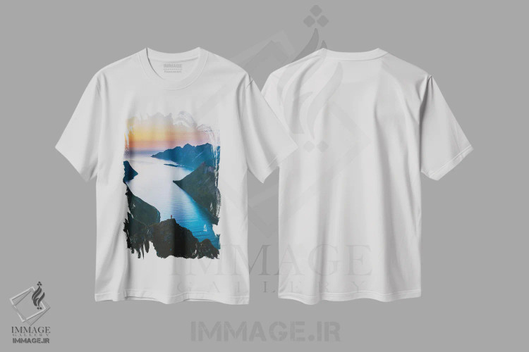 تیشرت سفید طرح دار فیوردهای سنیا، مدیوم اثر استفن فوس بک | immage.ir
