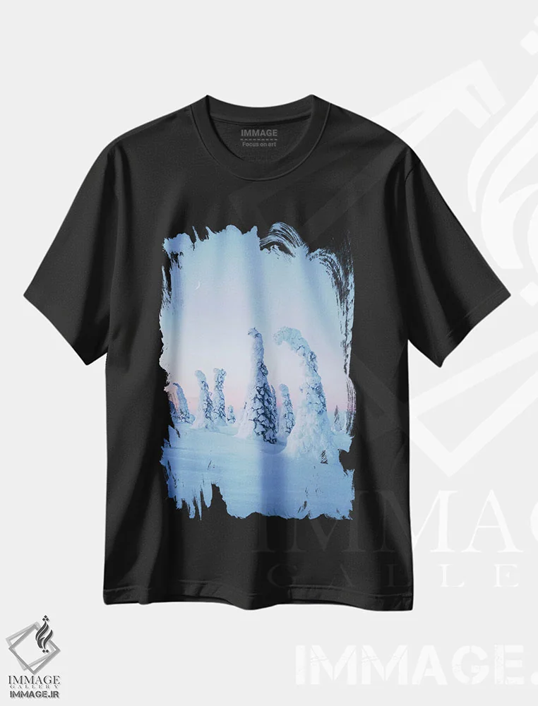 تیشرت مشکی طرح دار رویای یخ زده، دکور تعطیلات اثر استفن فوس بک | immage.ir