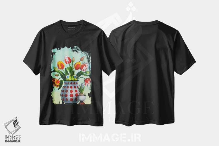 تیشرت مشکی طرح دار قایم باشک، هنر فاخر معاصر اثر فرانک وارمدام | فروشگاه ایماژ