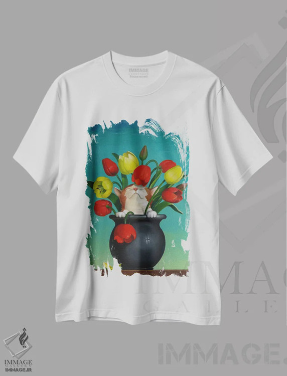 تیشرت سفید طرح دار تب بهاری، هنر فاخر معاصر اثر فرانک وارمدام | فروشگاه ایماژ