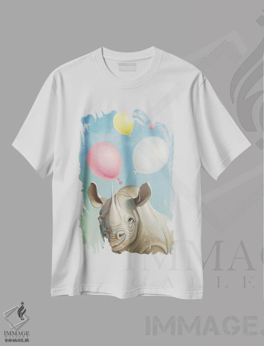 تیشرت سفید طرح دار جشن بادکنک ها، هنر فاخر معاصر اثر فرانک وارمدام | فروشگاه ایماژ